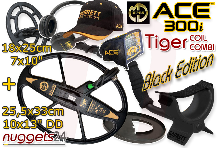Garrett ACE300i Black Edition Mars TIGER coil combi 2-Spulen Set ACE 300 i nuggets24 Metalldetektoren Online Shop