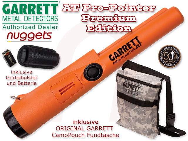 Garrett AT PRO POINTER Pro-Pointer Pin Pointer Probe inclusive Camouflage Garrett CAP + Fundtasche nuggets.at